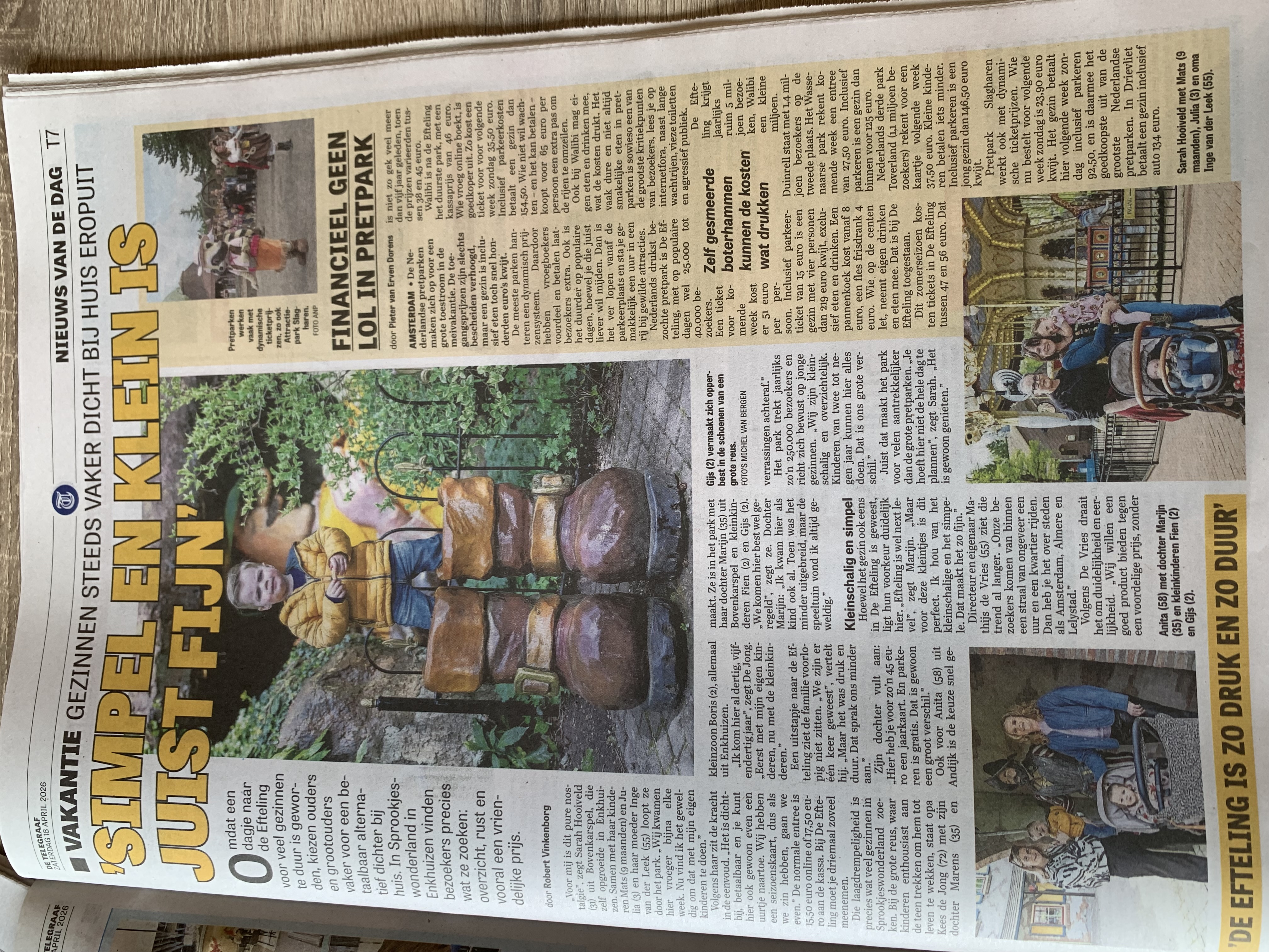 Artikel uit De Telegraaf over dure dagjes uit